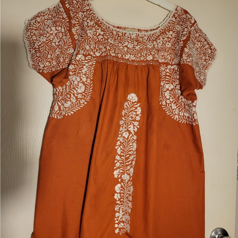 Embroidered Orange Blouse